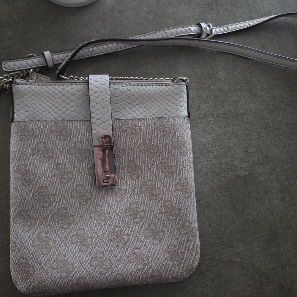 Guess Gray Crossbody Bag with Monogram Design